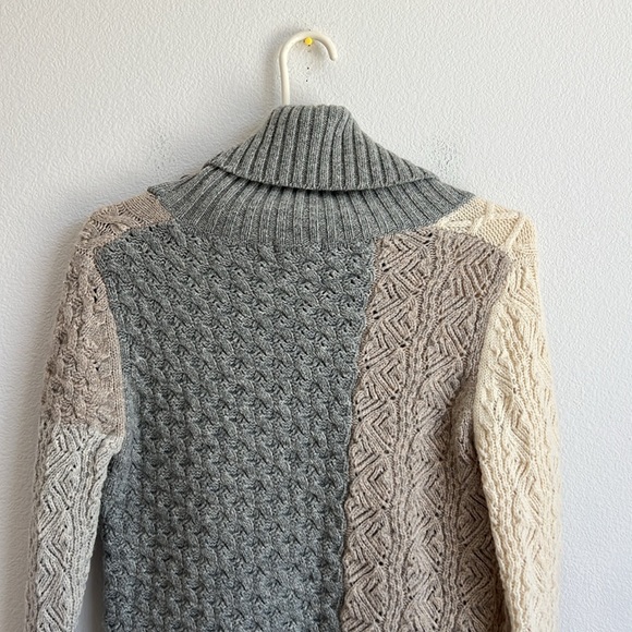 Sundance Lambswool Blend Patchwork Mixed Knit Cowl Neck Button Sweater - Picture 8 of 10